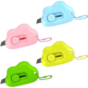 6er-Pack Cloud Einziehbarer Kartonschneider mit Schlüsselringen - Sicheres Auto-Retract-Design Mini-Papierschneider für Kartons Pakete Briefumschläge