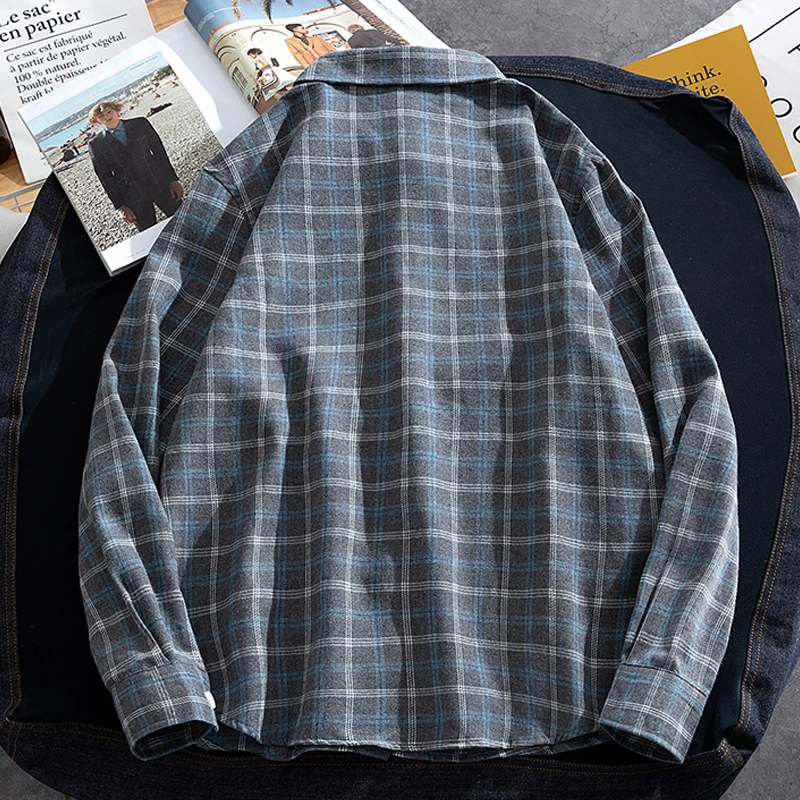 Männer Casual Plaid Shirts Herbst Mode Lange-Ärmeln T-Shirts Koreanische Lose High Street Shirt Outwear Junge Erwachsene Frühling Top Männer Casual Plaid Shirts Herbst Mode Lange-Ärmeln T-Shirts Koreanische Lose High Street Shirt Outwear Junge Erwachsene Frühling Top – Bild 2