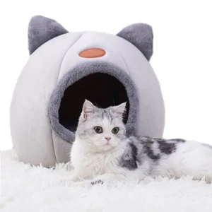Winter warmes und kältebeständiges Katzenbett, gemütliches Katzenhöhlenbett, Katzenzelt mit abnehmbarem Kissen, Katzenkopfform, niedliches Haustierzubehör