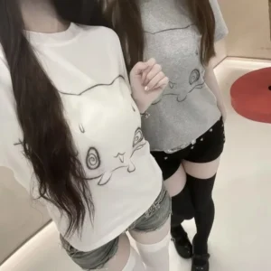 Japanisches T-Shirt für Damen, kurzärmelig, Rundhalsausschnitt, Kleidung, modisch, lässig, niedlich, Sommer-T-Shirts, Anime-Y2k-bedruckte T-Shirts