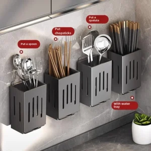 Chopsticks Storage Box Draining Hanging Rack Kitchen Wall Mounted Utensil Holder No Drill Spoon Fork Chopsticks Caddy