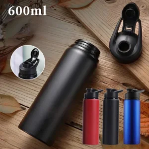 Outdoor-Wasserflasche aus Edelstahl, 600 ml, auslaufsicher, großes Fassungsvermögen, Sportfahrrad-Reiseflasche für Camping, Radfahren