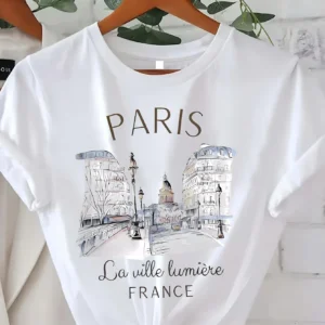 Paris Damen-T-Shirt mit Aufdruck, kurzärmelig, Rundhalsausschnitt, lässiges Oberteil für Sommer und Frühling, Damenbekleidung