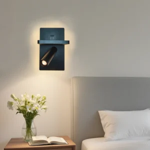 Drahtlose Lade-Wandleuchte, schlanke schwarze moderne Wandleuchte, verstellbarer Strahler für Schlafzimmer, Wohnzimmer, Flur, Heimdekoration