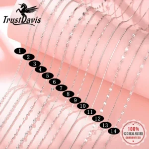 Trustdavis Echte 925er Silber-Halskette mit Wasserwellen-Schlangen-/Kastenkette, 40/45 cm, für Damen, Modeschmuck, Geschenk, DC25