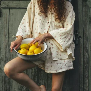 Damen Sommeranzug mit Shorts aus Baumwollmusselin, Strand-Zweiteiler, Vintage Klassischer Anzug mit Hemd und Shorts für Damen, Leicht