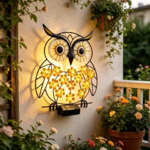 Eulen-Solar-Wandleuchten für den Außenbereich, aus Metall, wetterfest, Gartendekoration, automatisches Ein- und Ausschalten, LED-Lampe für Hof, Zaun, Terrasse, Weg, Balkon