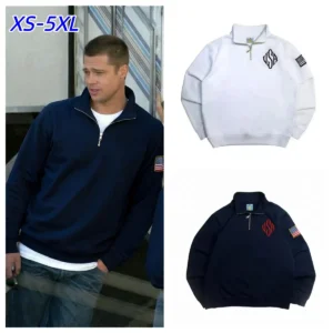 Pitt Y2K Retro Sweatshirt Ärmel-Stickerei US-Flagge Stehkragen Viertelreißverschluss Pullover Nischen-Streetwear Unisex Oversized Oberteile