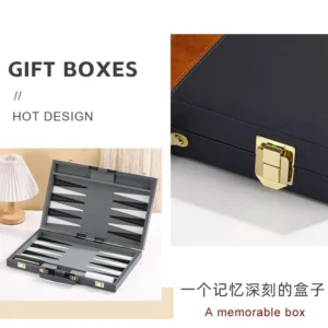 Backgammon-Set, klassisches Freizeit-Schachbrett, tragbares Schachbrett aus Leder