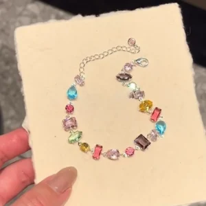 Neue Funkelnden Regenbogen Geometrische Kristall Armbänder Für Frauen Koreanische Zirkon Perle Kette Armband Partei Schmuck Valentinstag Geschenk