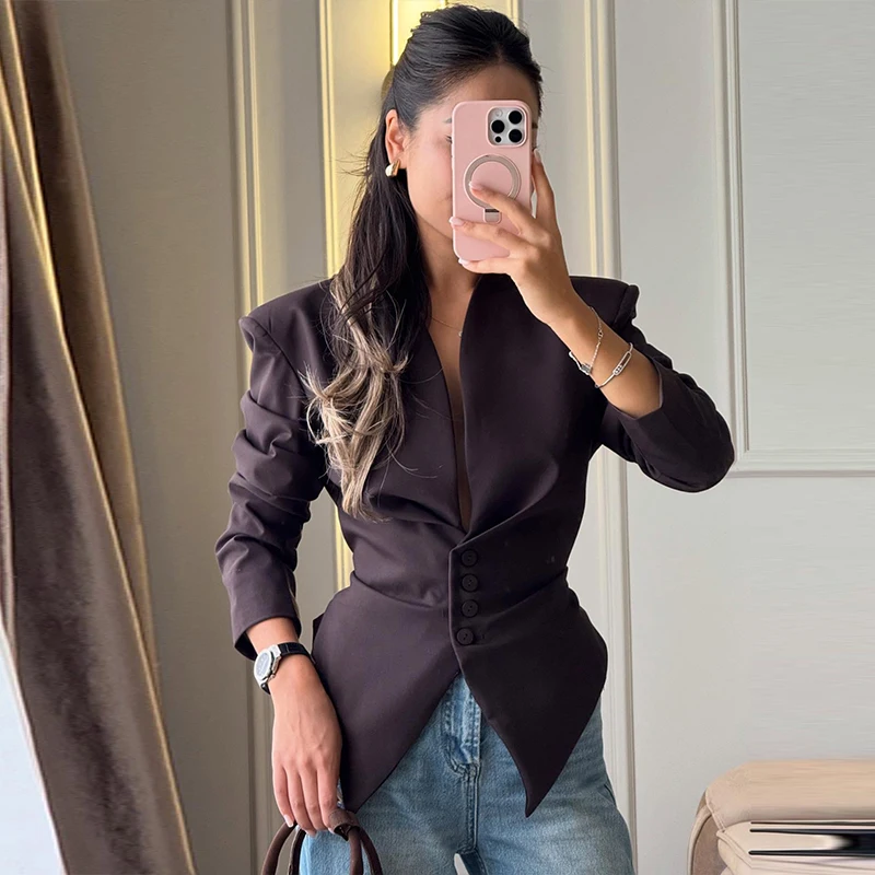 Modisches Einfarbiges Zweiteiler-Büro-Set Für Damen Stehkragen Langarm Taillierter Blazer Hochgeschnittene Shorts 2026 Neues Damen-Outfit Modisches Einfarbiges Zweiteiler-Büro-Set Für Damen Stehkragen Langarm Taillierter Blazer Hochgeschnittene Shorts 2026 Neues Damen-Outfit – Bild 4