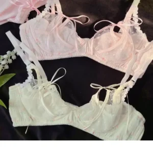 Japanisches Mädchen Pure Desire Sexy Blumenunterwäsche Mesh Strap Hohl-BH-Set Sexy BH