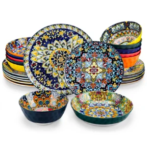 vancasso 24/48-teiliges Keramik-Geschirrset aus Steinzeug im Bohemian-Stil mit Abendessen/Dessertteller/Müsli/Pastenschüssel für 6 Personen