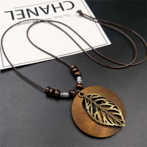 Vintage Folk Stil Holz Perlen Anhänger Halskette Für Frauen Choker Lange Wachs Gewinde Zink-legierung Pullover Kleid Halskette