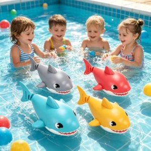 Baby Summer Cartoon Shark Water Play Toy with Wind Up Chain Outdoor Beach Swimming Clockwork Toys Baby Bathroom Toy for Children