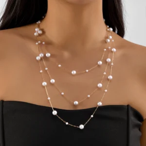Trendy Multilayer Imitation Perle Choker Halskette für Frauen Vintage Gold Farbe Quaste Link Schlüsselbein Kette Party Hochzeit Schmuck