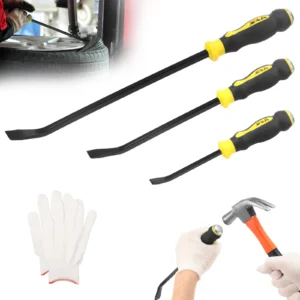 3-teiliges Hebelstangen-Set, 20,3 cm, 30,5 cm, 45,7 cm, abgewinkelte Spitze, robustes Brecheisen mit Metallschlagkappe, rutschfester Gummigriff für Abbrucharbeiten