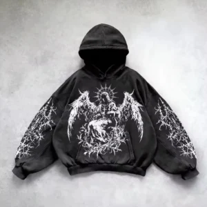 Retro Gothic Grafik Druck Hip Hop Hoodie für Männer Y2k Grunge Punk Casual Lose Pullover Frauen Streetwear Sweatshirt Hoodies