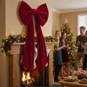 Übergroße Samt-Weihnachtsbaum-Schleife, große, lange Schleife mit mehrfarbigem Band, zum Aufhängen, als Dekoration für Feiertage, Partys, Zuhause, Weihnachtsdekoration, Geschenk.
