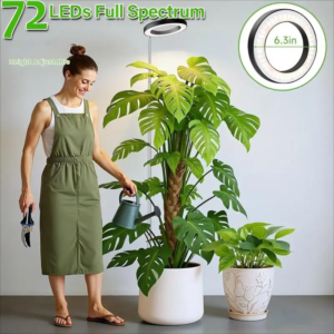 Vollspektrum-LED-Ring-Wachstumslicht mit warmweißem und rotem Licht, höhenverstellbar und automatischem An-Timer für Monstera und Philodendron