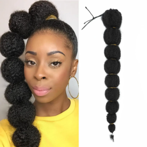 Kinky Afro Bubble Pferdeschwanz-Verlängerung für Frauen, 45,7–71,1 cm lang, Kordelzug-Pferdeschwanz, natürliches Schwarz, Clip-on-Pferdeschwanz, synthetisch