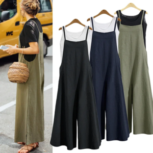 Frauen Straps Overall Sommer Einfarbig Breite Bein Hosen Latzhose Latzhose Beiläufige Lose Ärmellose Baumwolle Leinen Overalls 5Xl