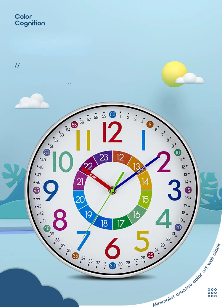 30,5 Cm Lange, Nicht Tickende Wanduhr Für Kinder, Klassenzimmer, Lehruhr Zum Aufhängen, Kinderzimmer, Geräuschlos, Bunt, Dekorative Uhr, Heimdekoration 30,5 Cm Lange, Nicht Tickende Wanduhr Für Kinder, Klassenzimmer, Lehruhr Zum Aufhängen, Kinderzimmer, Geräuschlos, Bunt, Dekorative Uhr, Heimdekoration – Bild 2