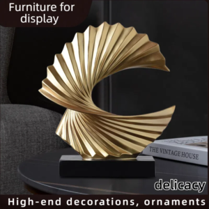 Moderne abstrakte Skulptur, Art-Deco-Dekor, goldene Ozeanwellen-Skulptur, große Heimdekoration, Akzente, goldene Statue für Männer, Büro, Haus, M