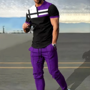 Sommermode Herren T-Shirt Anzug Sportbekleidung 3D-gedruckte Sportbekleidung Kurzarm T-Shirt lange Hosen Streetwear 2-teiliges Set