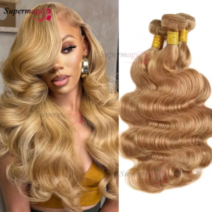 # 27 honigblonde, gewellte Echthaarbündel, 100 % reines, rohes, unverarbeitetes Echthaar, Wasserwellenverlängerungen, 3/4-Bundles-Angebot