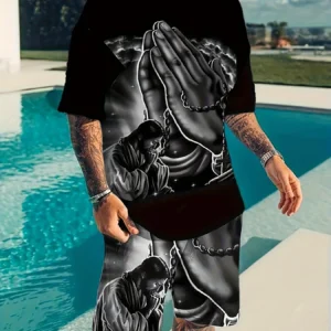 Sommer 2025, neues Freizeitset für Herren, Straßenmode und bequemes T-Shirt, 3D-Digitaldruckmuster, Outdoor-Sport-Laufshorts