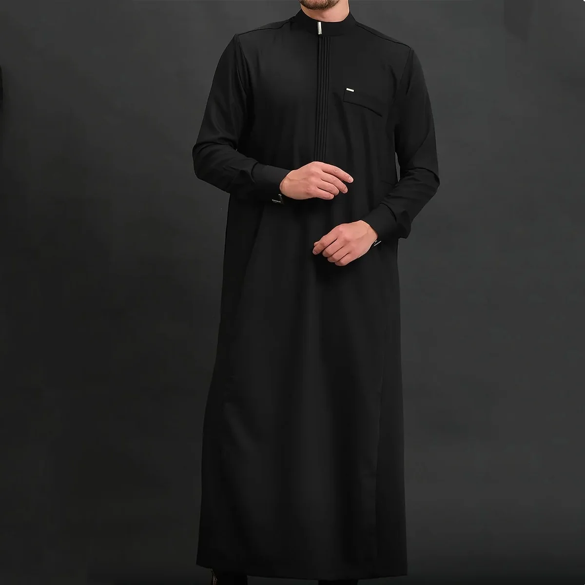 Muslimische Herren-Thobes Mit Langen Ärmeln, Einfarbig, Locker Geschnitten, Traditionelle Islamische Männerkleidung, Kaftan Für Festliche Anlässe Im Arabischen Ethnischen Stil Muslimische Herren-Thobes Mit Langen Ärmeln, Einfarbig, Locker Geschnitten, Traditionelle Islamische Männerkleidung, Kaftan Für Festliche Anlässe Im Arabischen Ethnischen Stil