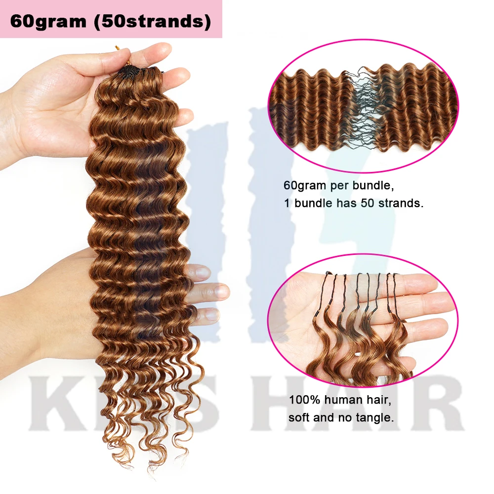 # 30 Farbige 100% Echthaar-Strähnen Für Highlight Miracle Knots Crochet Deep Wave Feather Crochet Boho Braids Wellige Bulk-Haarverlängerungen # 30 Farbige 100% Echthaar-Strähnen Für Highlight Miracle Knots Crochet Deep Wave Feather Crochet Boho Braids Wellige Bulk-Haarverlängerungen – Bild 2