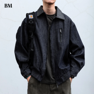 Herren-Jeansjacke im Amerikanischen Vintage-Stil, Gewaschen, Rohblau, Locker Geschnitten, Streetwear, Lässige Arbeitskleidung, Entspannte Passform, Urbane Mode, Hohe Qualität