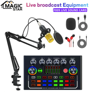 Podcast-Ausrüstungspaket mit BM800 Studiomikrofon, Live-Soundkarte mit DJ-Mixer-Effekten, geeignet für Live-Spiele, Streaming