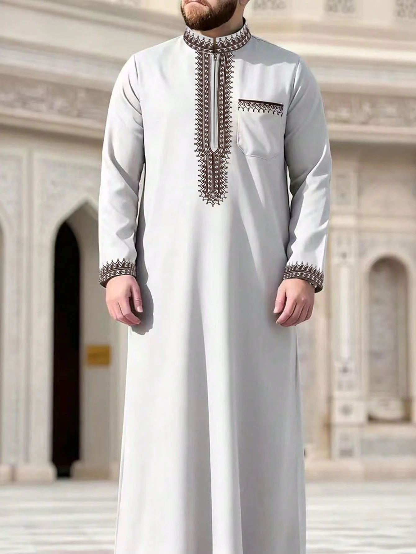 Muslim Men'S Long Sleeve Collared Embroidered Loose Traditional Saudi Arabian Clothing Ethnic Sobr Fashionable Cultural Wear Muslim Men'S Long Sleeve Collared Embroidered Loose Traditional Saudi Arabian Clothing Ethnic Sobr Fashionable Cultural Wear – Bild 2