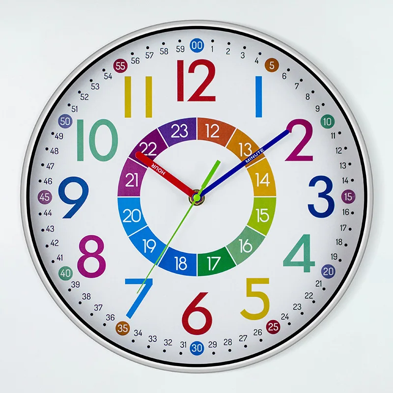 30,5 Cm Lange, Nicht Tickende Wanduhr Für Kinder, Klassenzimmer, Lehruhr Zum Aufhängen, Kinderzimmer, Geräuschlos, Bunt, Dekorative Uhr, Heimdekoration 30,5 Cm Lange, Nicht Tickende Wanduhr Für Kinder, Klassenzimmer, Lehruhr Zum Aufhängen, Kinderzimmer, Geräuschlos, Bunt, Dekorative Uhr, Heimdekoration