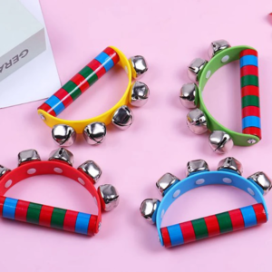1PC Children's Wood Handle Musical Instrument Toy Intellectual Props Handbell Hand Bells With 5 Jingle Bells For Music Class