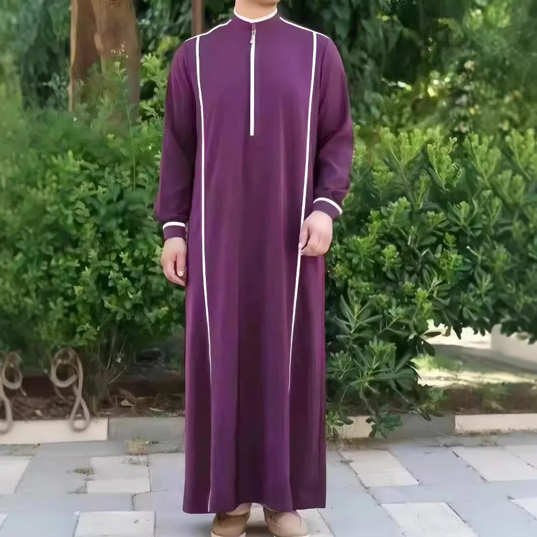 African Ethnic Style Casual Comfortable Muslim Robes, 100% Polyester Semi-High-Neck Patchwork Robes, Men'S Autumn And Winter African Ethnic Style Casual Comfortable Muslim Robes, 100% Polyester Semi-High-Neck Patchwork Robes, Men'S Autumn And Winter – Bild 2