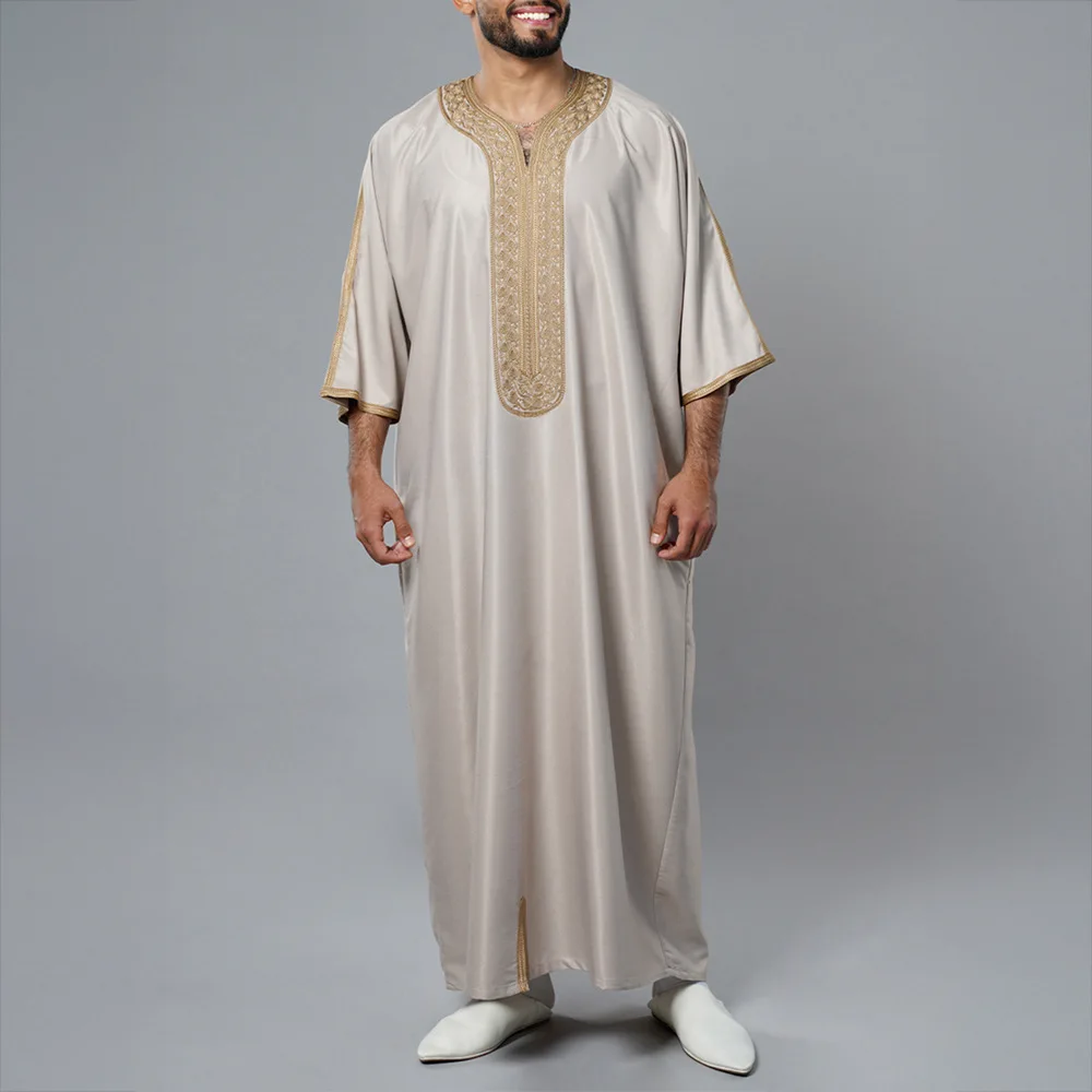 Traditional Men'S Islamic Embroidered Robe Moroccan Loose Abaya Designer Muslim Arabian Thobe Summer Casual Breathable Kaftan Traditional Men'S Islamic Embroidered Robe Moroccan Loose Abaya Designer Muslim Arabian Thobe Summer Casual Breathable Kaftan – Bild 3