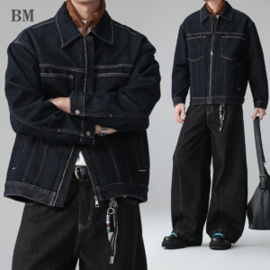 Herren American Vintage Denim Trucker Jacke mit Reverskragen, Lyocell-Mischgewebe, Ziernähten, Premium Frühling-Herbst Casual Trendy Mantel