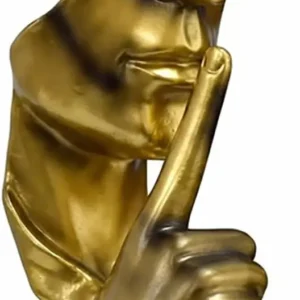 1 Piece Modern Silence Sculpture, Abstract Face Statue for Home Decor, Golden Silence Figurine for Living Room, 27cm Resin Art P