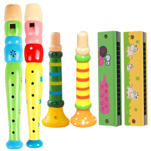 Children Musical Instrument Toy Set Wooden Harmonica 6-hole Flute Horn Kids Educational Learning Musical Performance Toy TMZ
