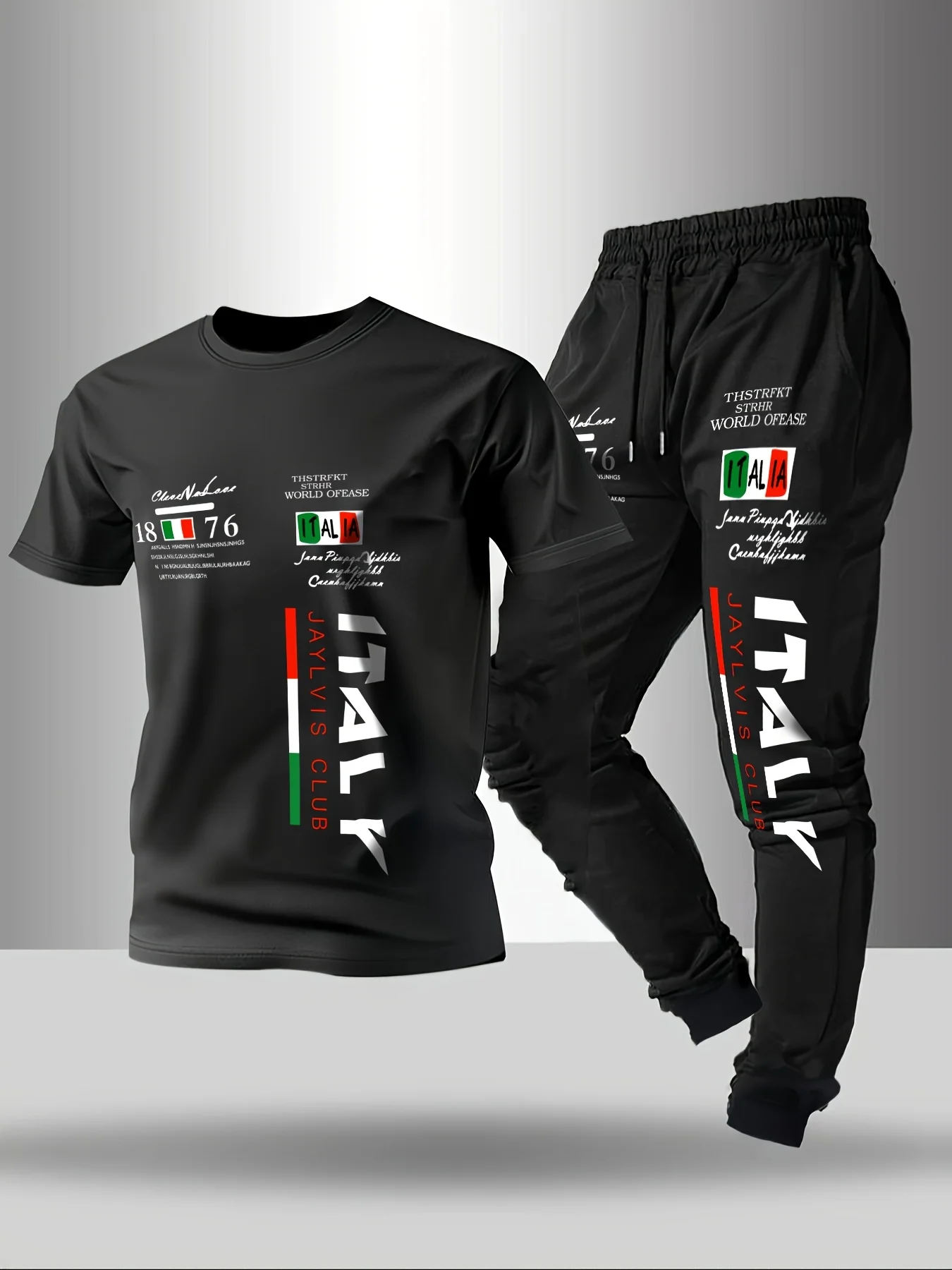 Sommermode Für Herren Mit Italienischem Buchstabendruck, Atmungsaktiv Und Bequem, Rundhals-T-Shirt Und Hose, Set Für Outdoor-Freizeitkleidung Sommermode Für Herren Mit Italienischem Buchstabendruck, Atmungsaktiv Und Bequem, Rundhals-T-Shirt Und Hose, Set Für Outdoor-Freizeitkleidung – Bild 3