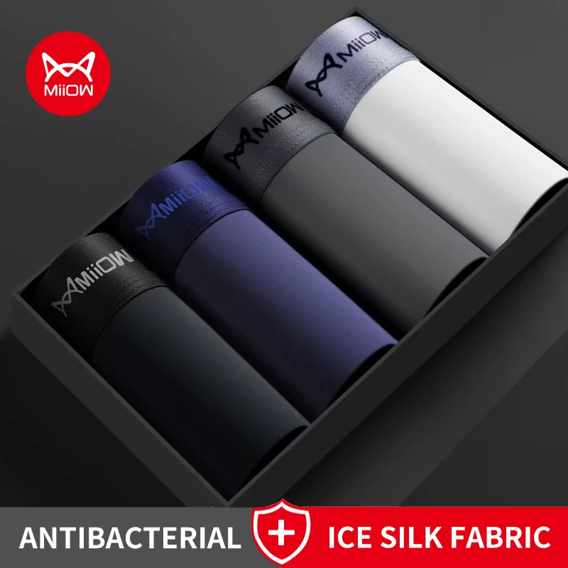 Miiow 4Pcs Eis Seide Männer Boxer Shorts Graphene Antibakterielle Männer Unterwäsche Mann Unterhose Nahtlose Atmungsaktive Herren Höschen L-5Xl Miiow 4Pcs Eis Seide Männer Boxer Shorts Graphene Antibakterielle Männer Unterwäsche Mann Unterhose Nahtlose Atmungsaktive Herren Höschen L-5Xl