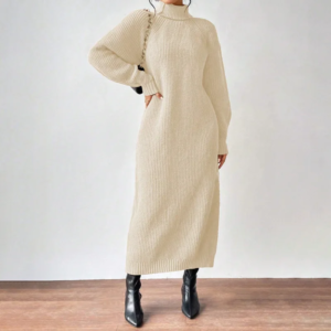 2023 neue Winter Stricken Kleider Frauen Rollkragen Gerade Lange Kleid Herbst Solide Volle Hülse Dicke Beiläufige Vestidos Basis Dame
