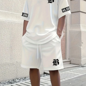 Heiß begehrtes Sommer-Neuheit Herren-Set mit Buchstaben-Print: Lässiges Fashion-T-Shirt und Kurzarm-Shorts für Sport & Outdoor