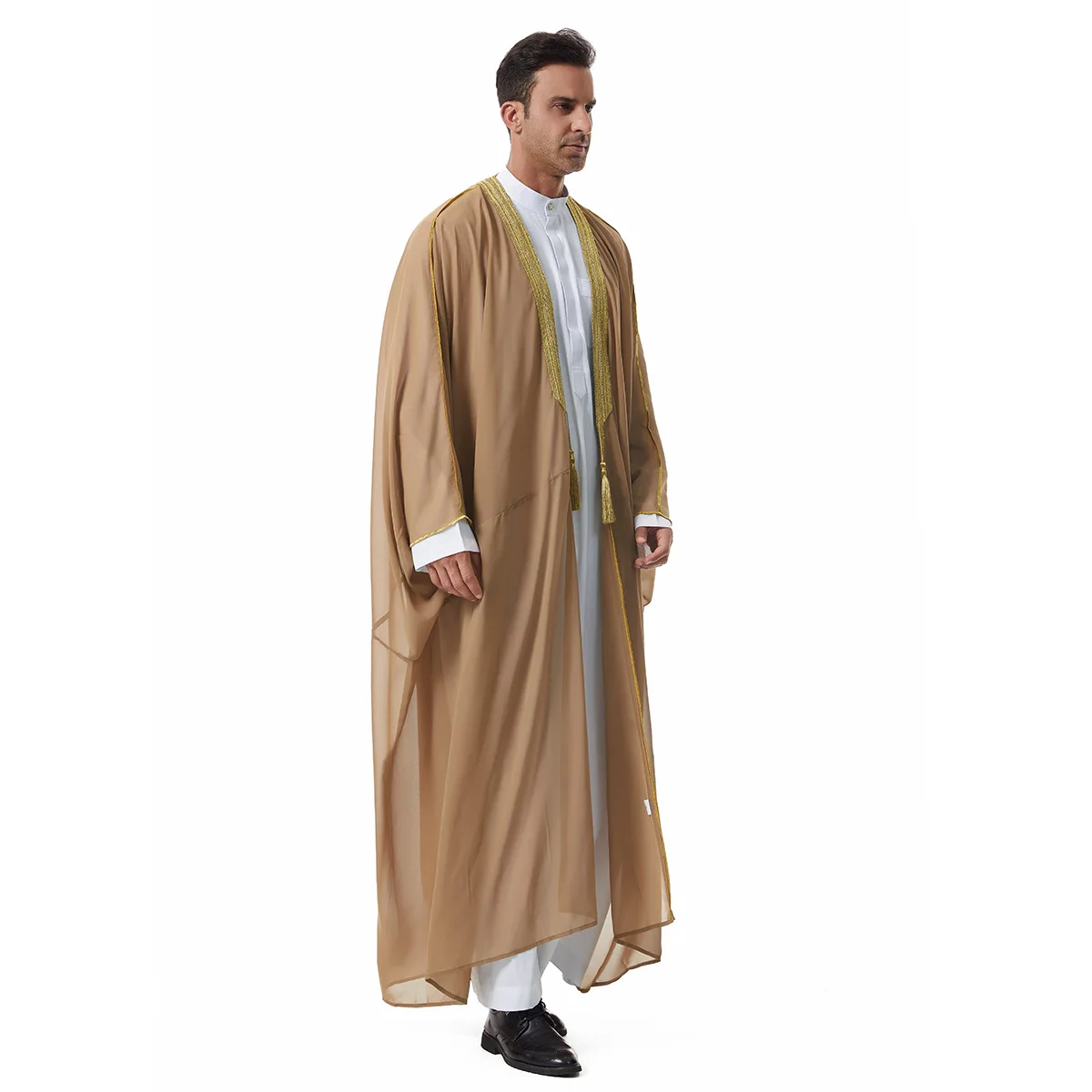 Men'S Arabic Robe - Middle East Saudi Lace Trim Tassel Chiffon Outerwear Traditional Ethnic Style Thobe Men'S Arabic Robe - Middle East Saudi Lace Trim Tassel Chiffon Outerwear Traditional Ethnic Style Thobe – Bild 9