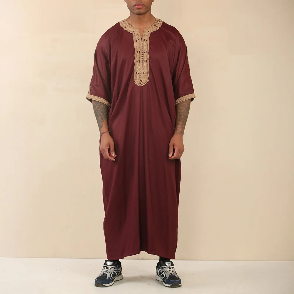 Traditional Men'S Islamic Embroidered Robe Moroccan Loose Abaya Designer Muslim Arabian Thobe Summer Casual Breathable Kaftan Traditional Men'S Islamic Embroidered Robe Moroccan Loose Abaya Designer Muslim Arabian Thobe Summer Casual Breathable Kaftan – Bild 4