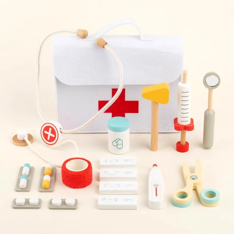 Holz-Doktor-Set Für Kinder, Spielset Für Kleinkinder Mit Medizinischer Tasche Für Jungen Und Mädchen, Lustiges Rollenspiel Holz-Doktor-Set Für Kinder, Spielset Für Kleinkinder Mit Medizinischer Tasche Für Jungen Und Mädchen, Lustiges Rollenspiel